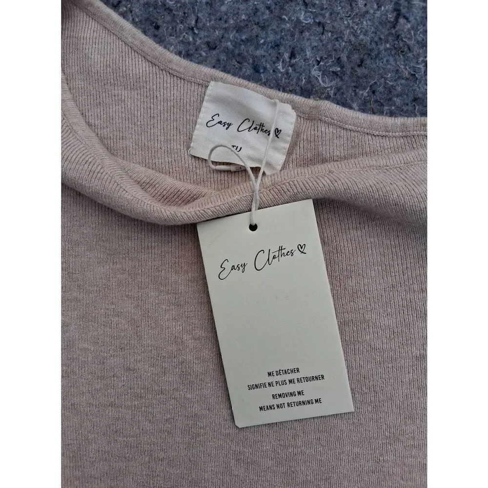 Easy clothes womens medium asymmetric off shoulder sweater tan nylon viscose